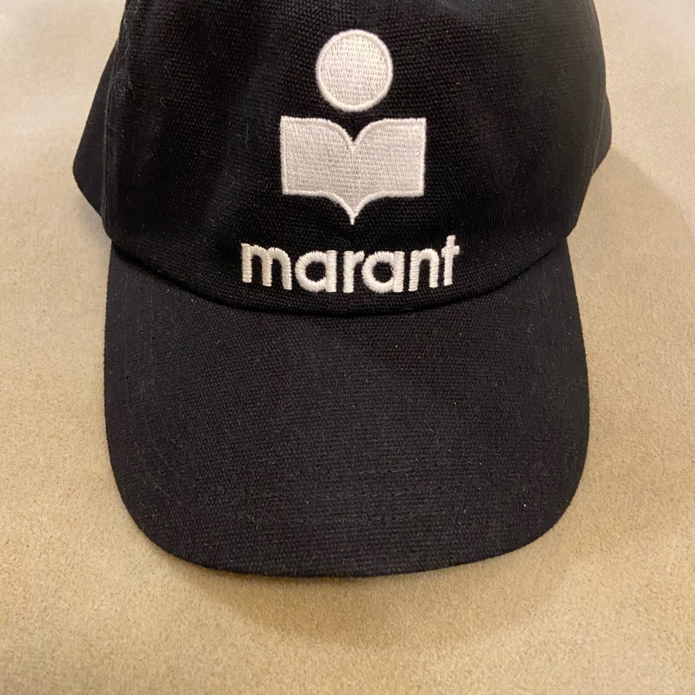 Isabel Marant Black Baseball Cap with White Logo